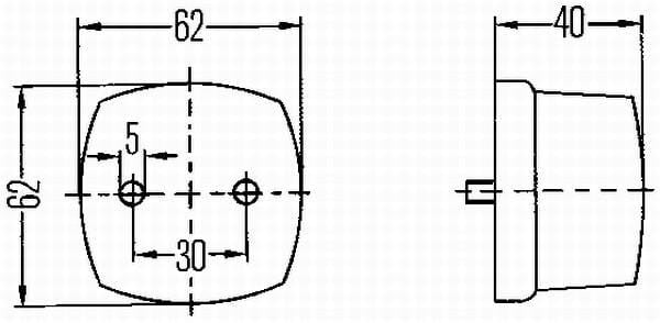Hella Positionsleuchte JD Nr. 2PF003057001, 12V 5W, 62x40x62 mm.